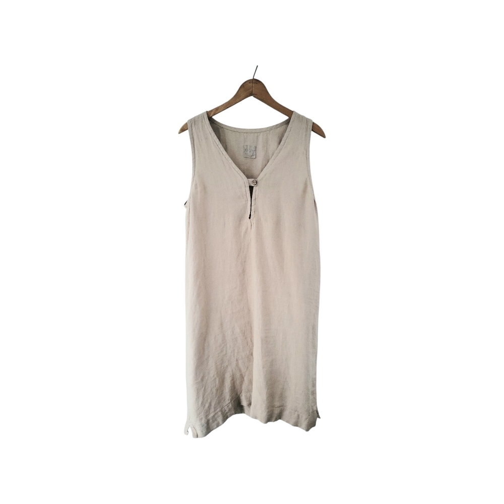 AIGA Sand Beige Linen Sleeveless Shift Midi Dress M~ Mininmalist